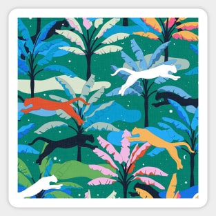 Vibrant Tropical Jungle with Big Cats - Wild Summer Night Sticker